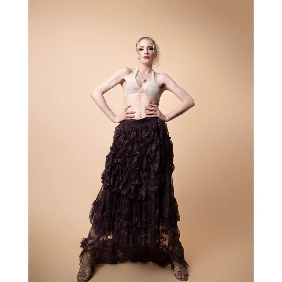 Women's Purple Handmade Flowy Layered Long skirt with train New - Picture 3 of 6